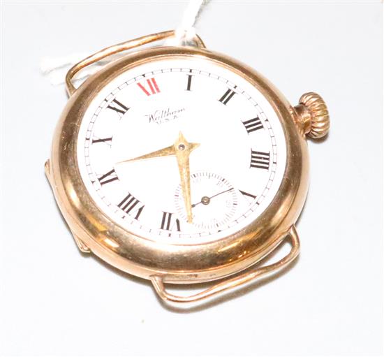 Waltham 9ct gold gentlemans wristwatch with Roman dial, monogrammed (no strap)(-)